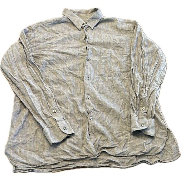 Ermenegildo Zegna Shirt‎ Mens XL Gray Plaid Cotton Button Down Made In Italy - Picture 1 of 4